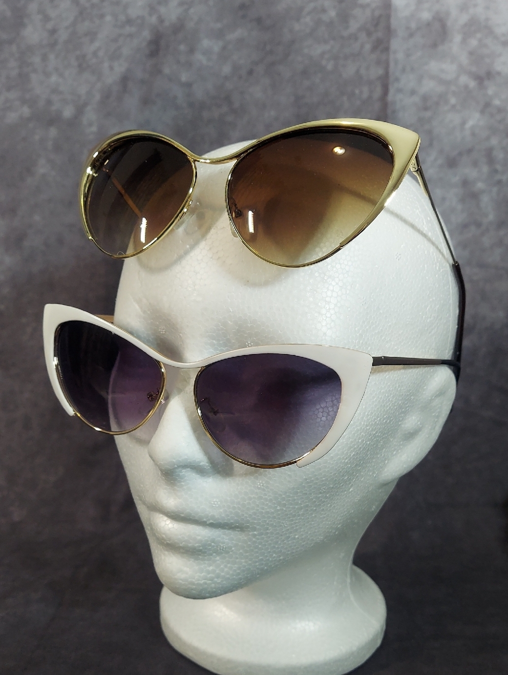 Set of 2 Womens Cat Eye Sunglasses Gold White Metal Frame Tinted Lens UV400